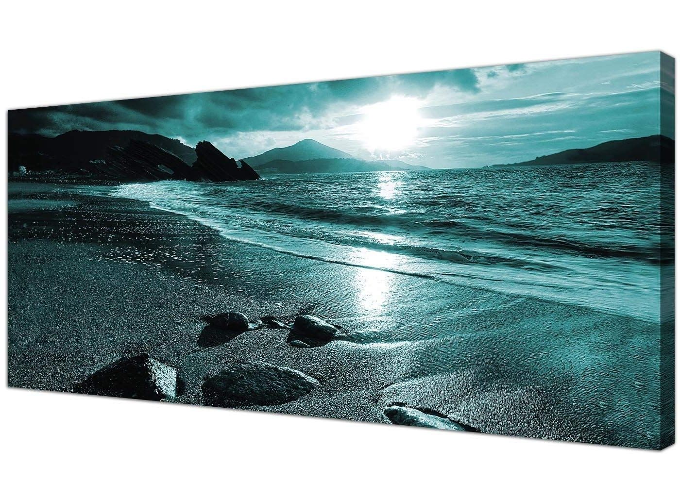 Best And Newest Teal Wall Art Within Wallfillers Modern Teal Canvas Pictures Of A Beach Sunset (View 2 of 15)