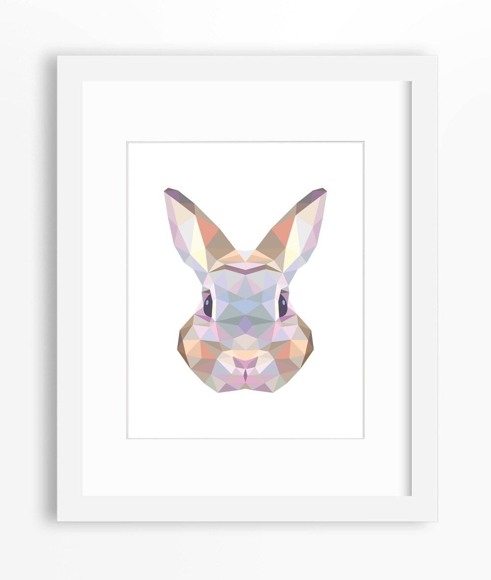 Bunny Print Rabbit Art Bunny Wall Art Geometric Bunny, Bunny Wall Intended For Trendy Bunny Wall Art (View 14 of 20)