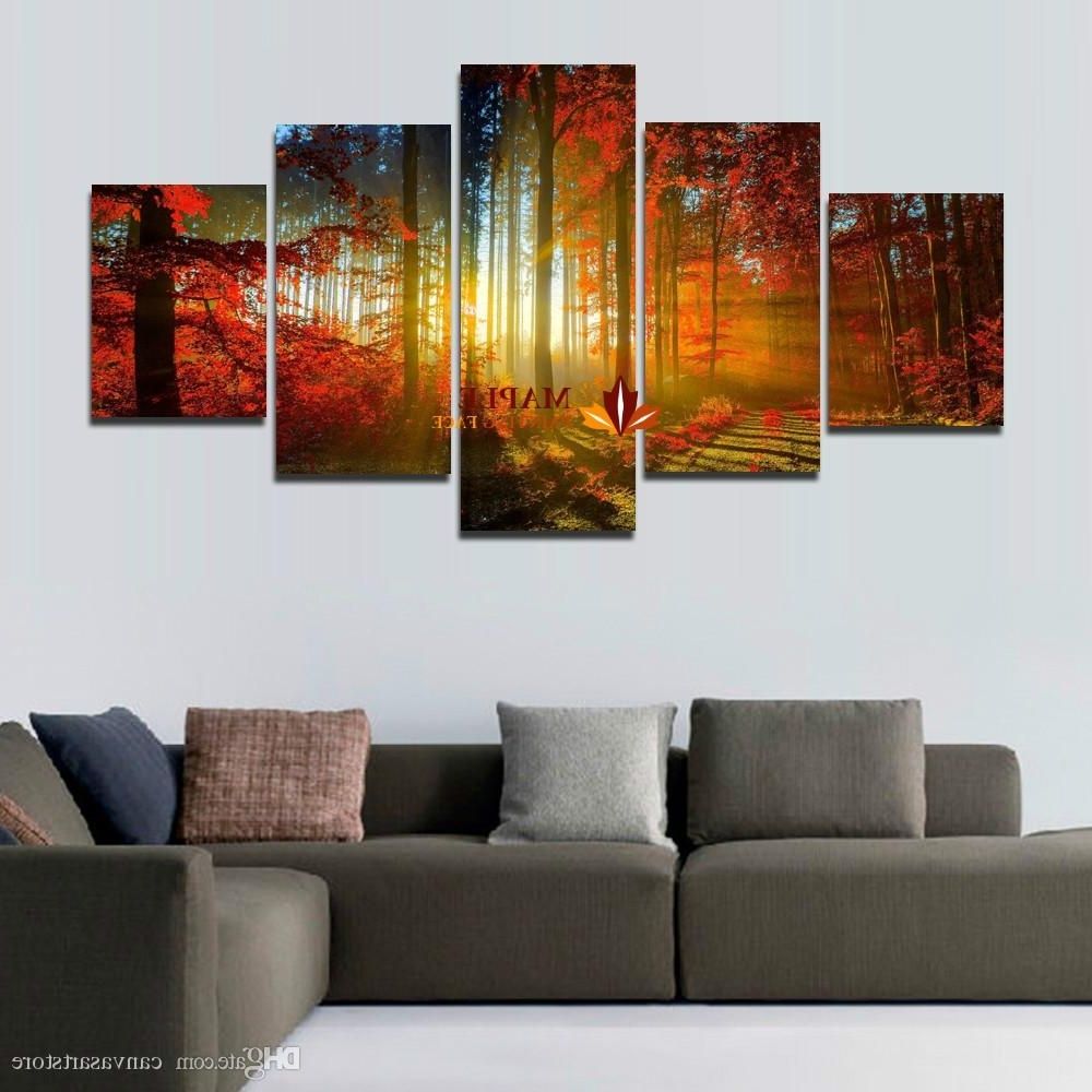 Cheap Large Canvas Wall Art Regarding Newest 5 Panel Forest Painting Canvas Wall Art Picture Home Decoration For (View 1 of 20)