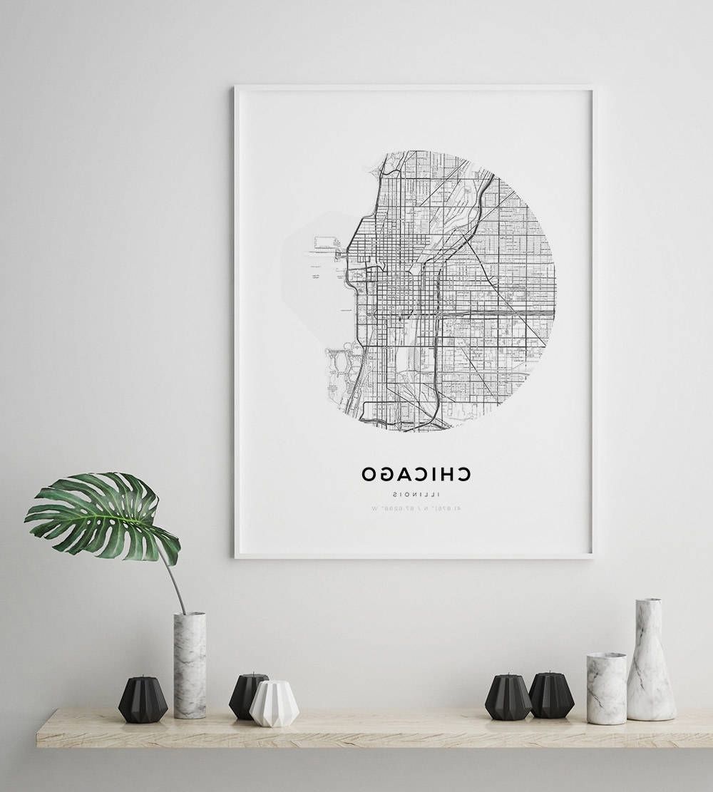 Chicago Map Poster, Us Map Print, Street Map Print, Illinois Map Within Best And Newest Chicago Map Wall Art (View 14 of 20)