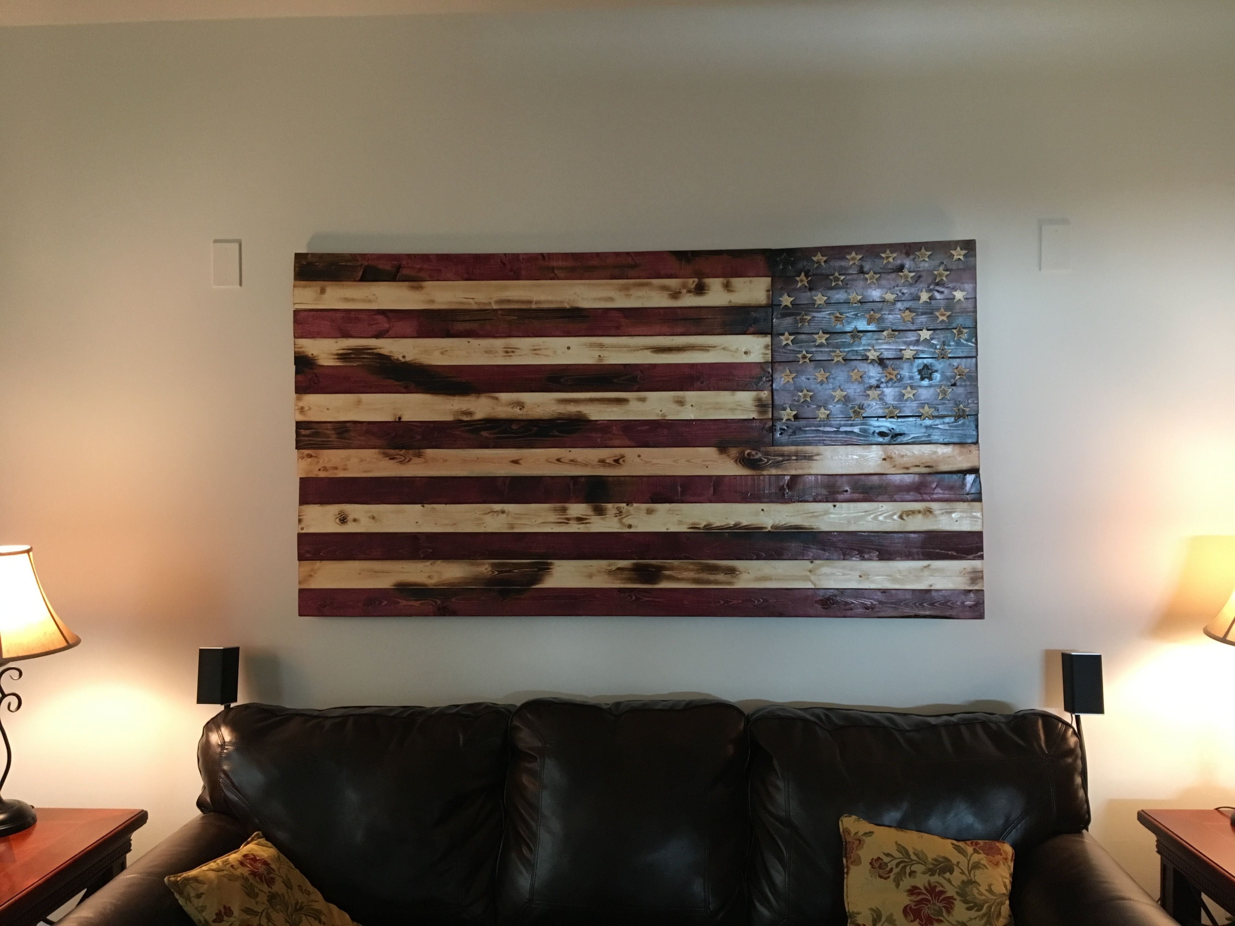 Current American Flag Wall Art Inside Hand Crafted Rustic American Flag Wall Arto&e Woodworks (View 1 of 15)
