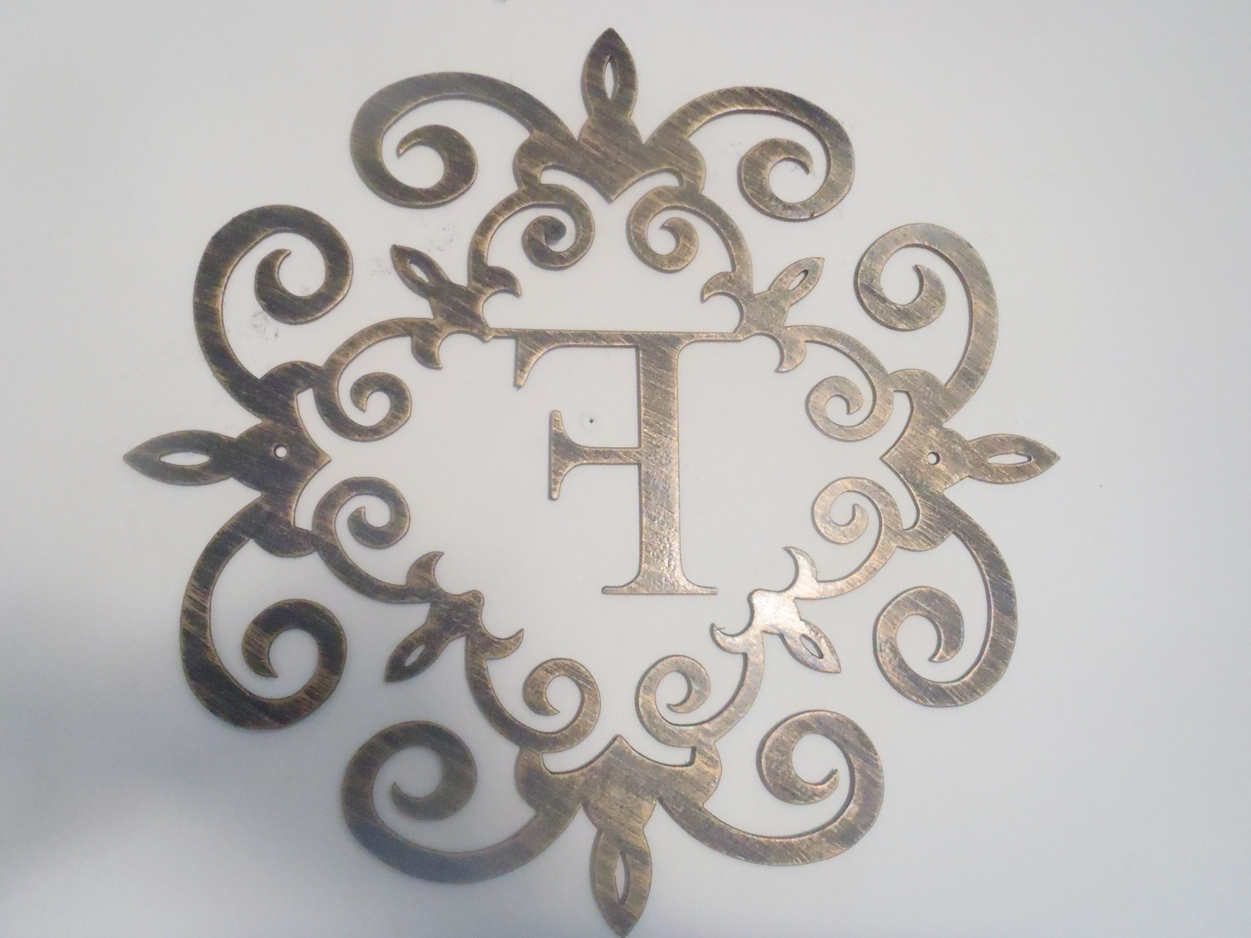 Famous Family Initial, Monogram Inside A Metal Scroll With F Letter, 30 Pertaining To Metal Letter Wall Art (View 19 of 20)