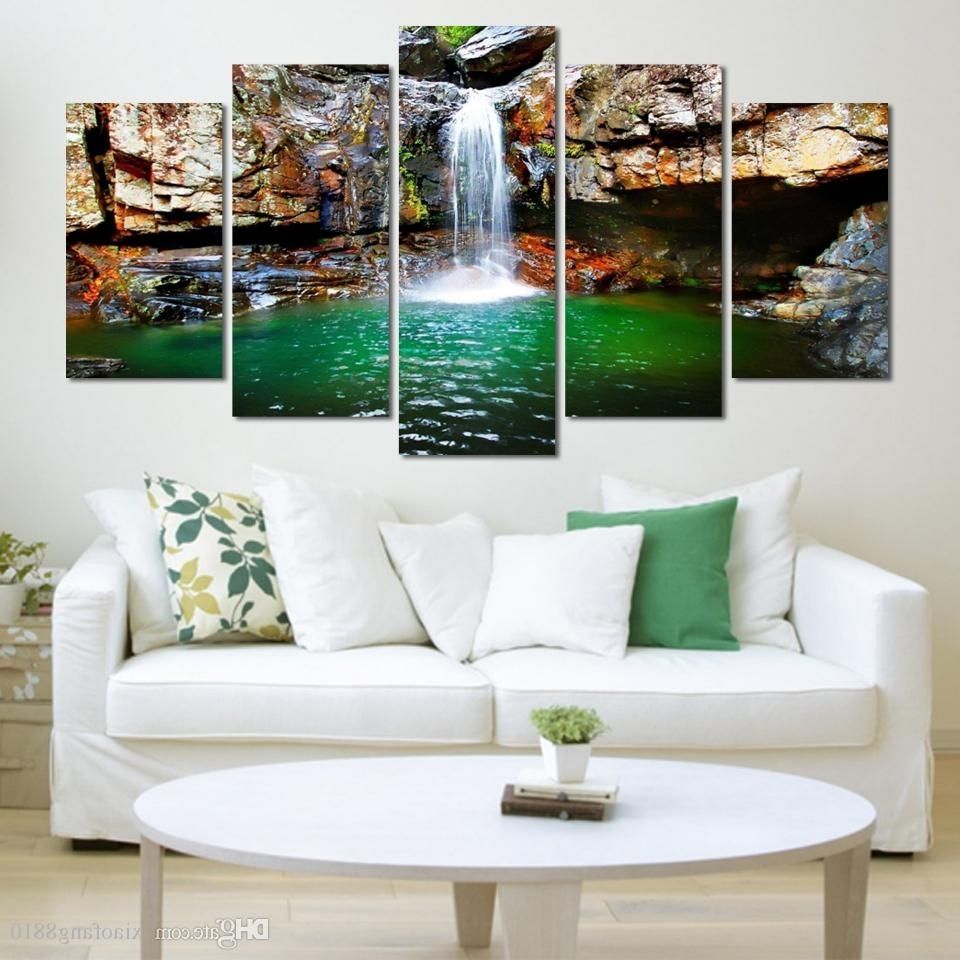 Favorite Cheap Large Canvas Wall Art Throughout Buy Cheap Paintings For Big Save, 5 Panel Waterfall Painting Canvas (View 19 of 20)