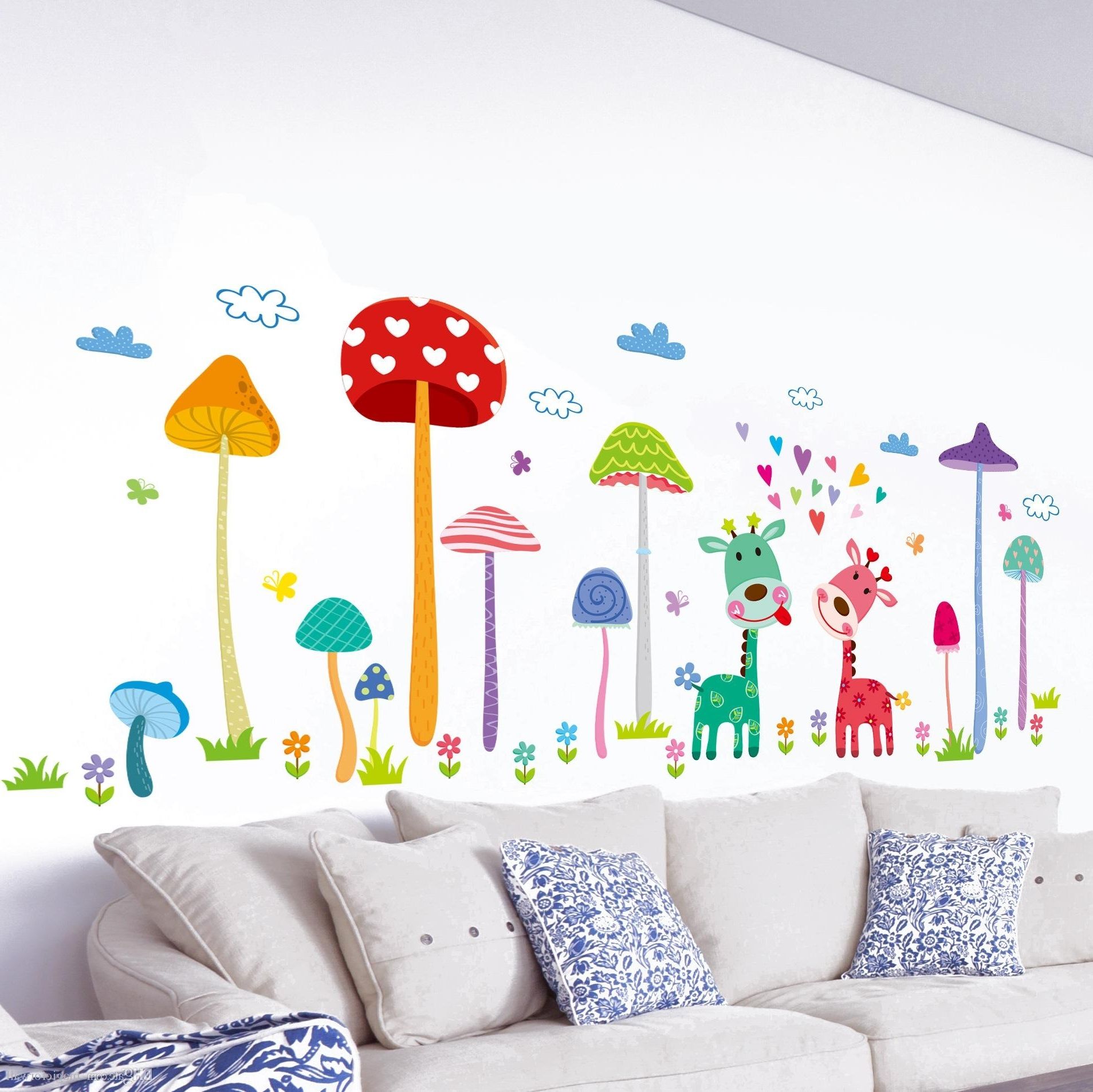 Favorite Forest Mushroom Deer Animals Home Wall Art Mural Decor Kids Babies Throughout Baby Room Wall Art (Photo 1 of 20)