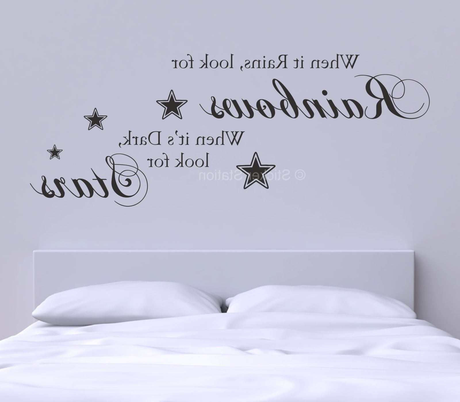 Favorite When It Rains Look For Rainbows Quote Wall Art Sticker – Sticker Station Intended For Quote Wall Art (View 1 of 20)