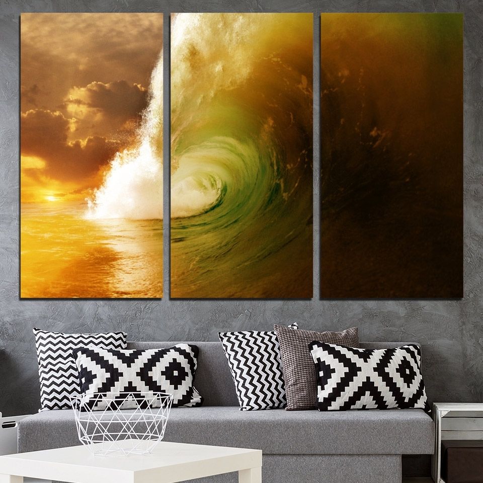 Giant Wall Art With Regard To Favorite 3 Panels Canvas Art Giant Wave Seascape Water Home Decor Wall Art (View 8 of 20)