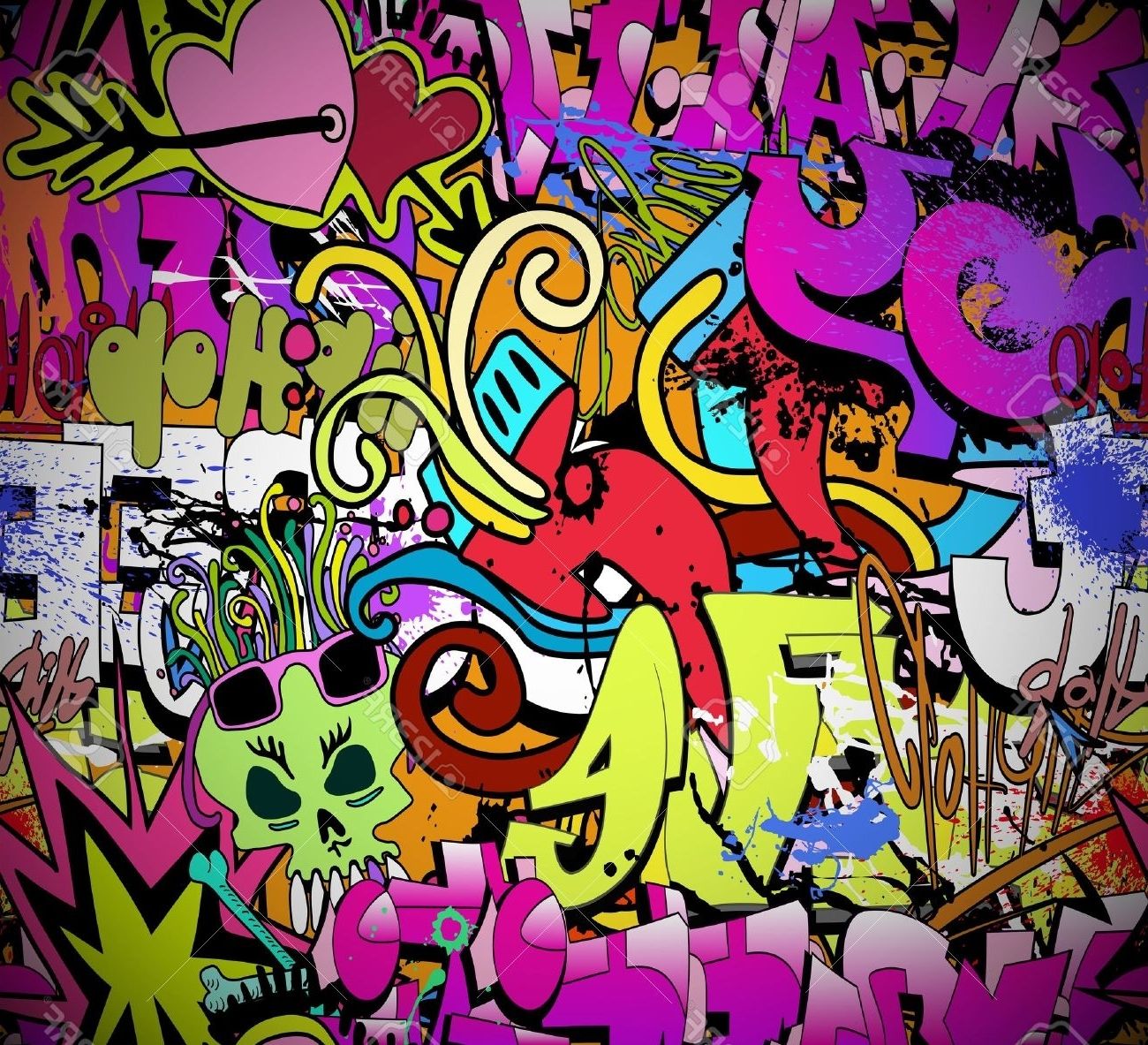 Graffiti Wall Art Background Hip Hop Style Seamless Texture Regarding Favorite Hip Hop Wall Art (View 1 of 15)