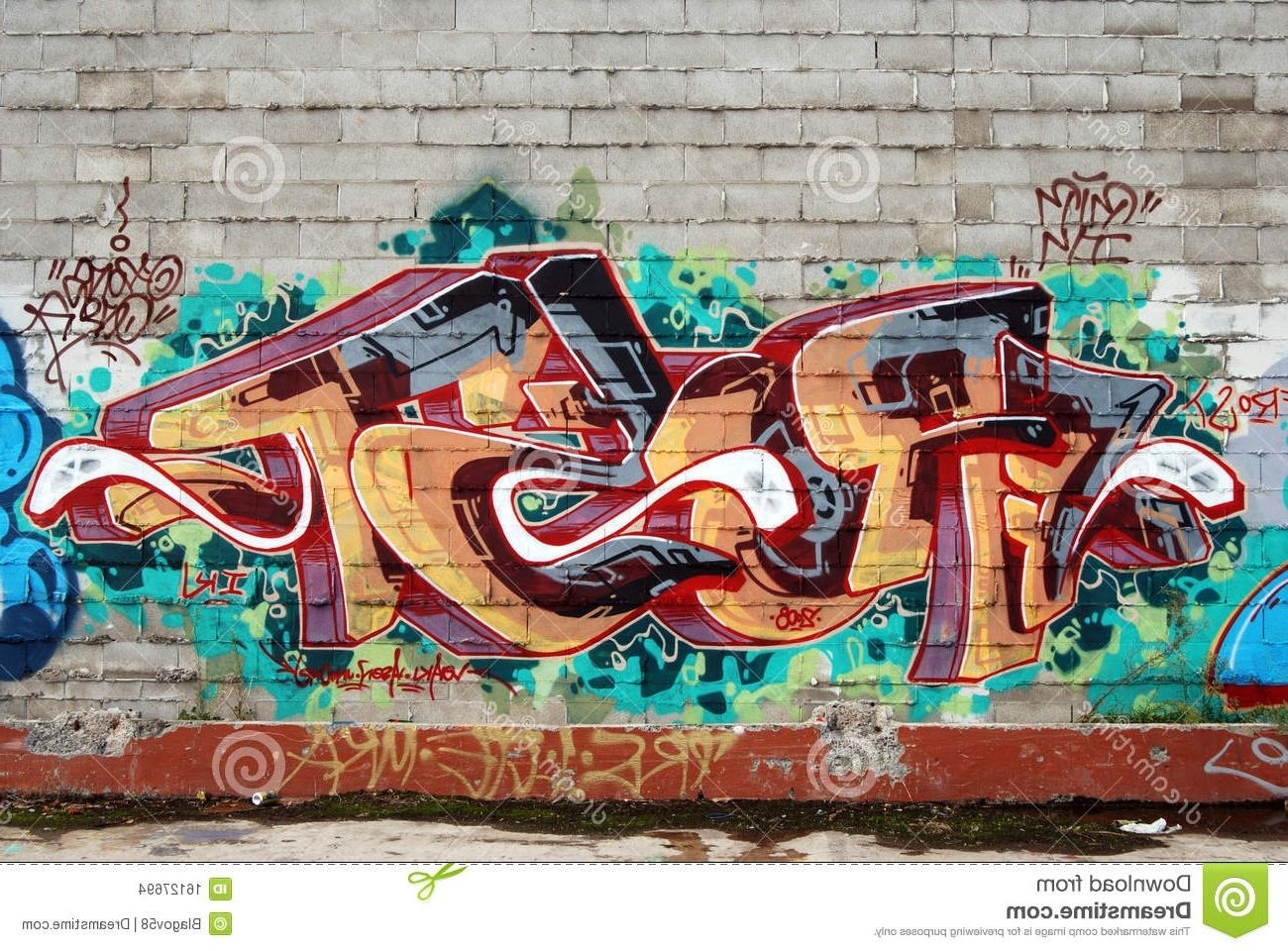 Graffiti Wall Art Regarding Popular A Wall Vandalized With Street Graffiti Art Stock Photo – Image Of (View 6 of 20)