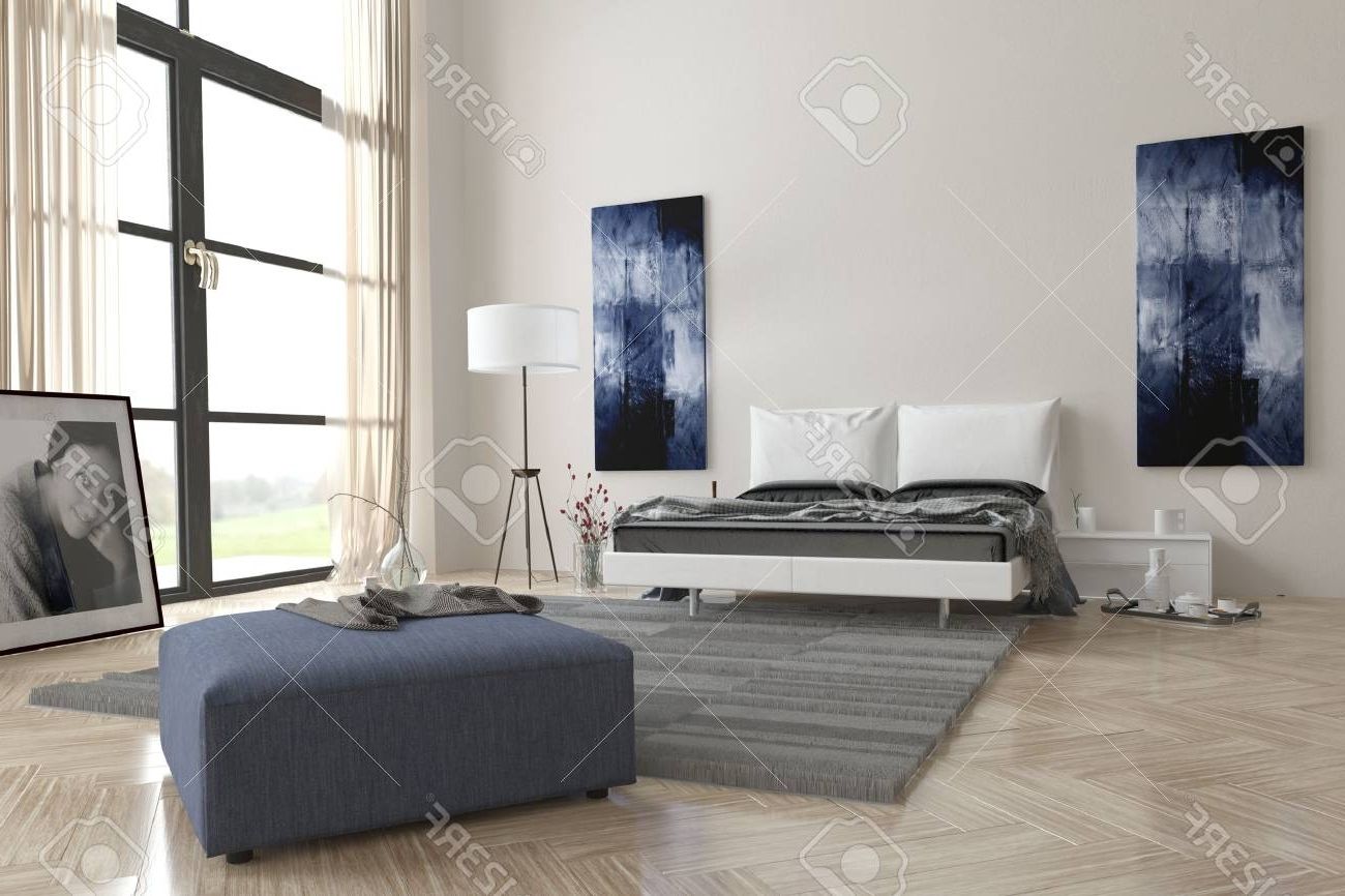 Grey And White Wall Art Inside Famous Comfortable Contemporary Grey And White Bedroom Interior With (View 17 of 20)