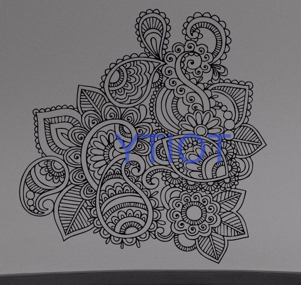 Henna Wall Art Inside Most Recently Released Henna Mehndi Wall Sticker Flower Paisley Doodle Vinyl Decal Home (View 8 of 20)