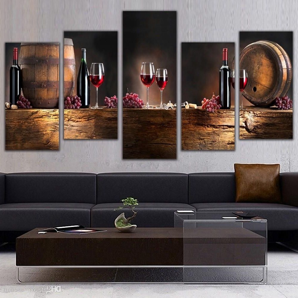 Kitchen Canvas Wall Art Decors Within Most Recent Online Cheap 5 Panel Wall Art Fruit Grape Red Wine Glass Picture Art (View 1 of 20)