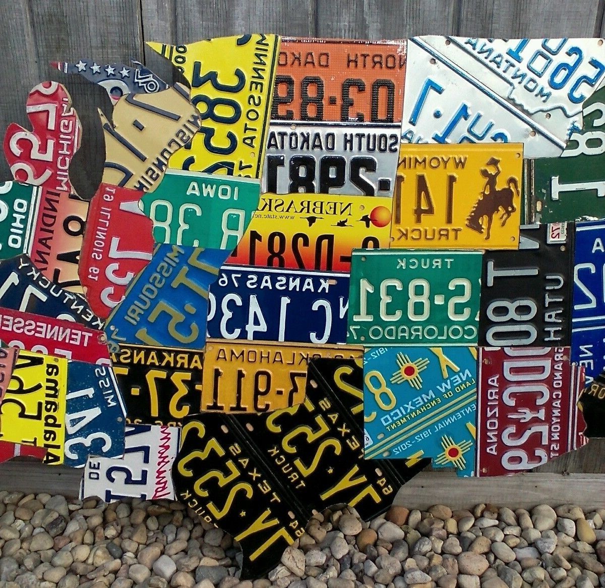 Large Cutout License Plate Map  Metal Wall Art  All 50 States! (pub With Regard To Favorite License Plate Map Wall Art (View 19 of 20)