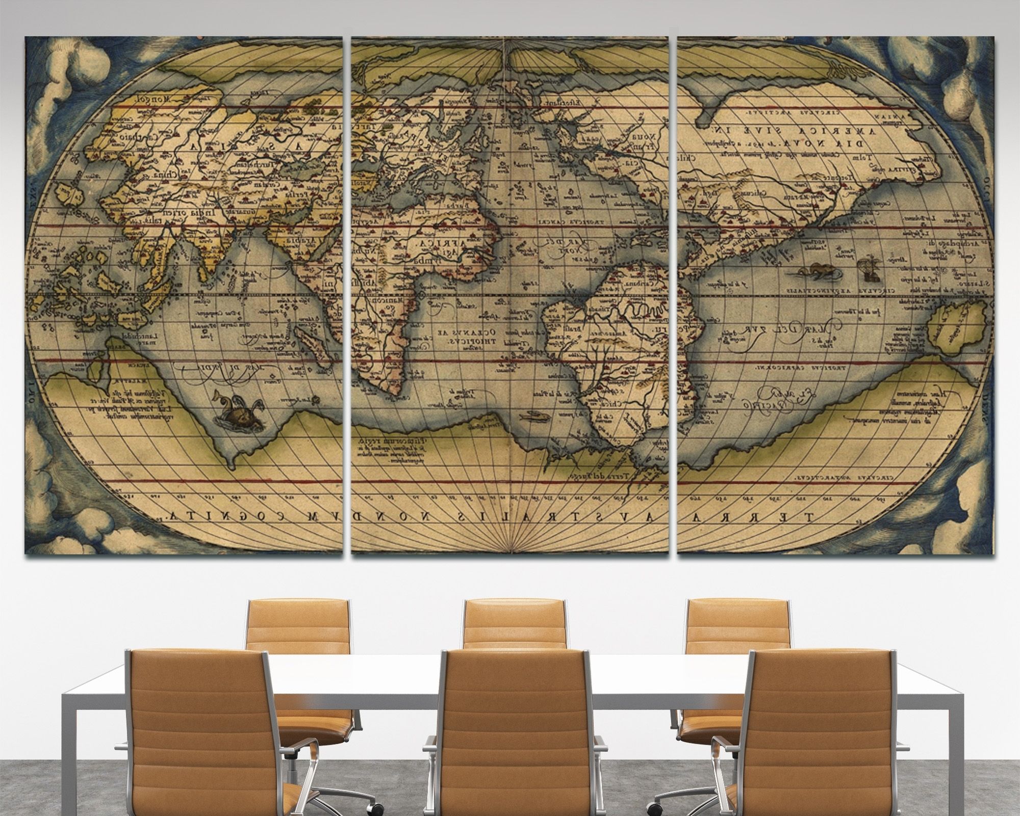 Large Vintage Wall Art Old World Map At Texelprintart With Regard To Most Popular World Map For Wall Art (View 11 of 20)