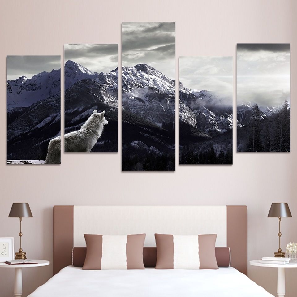Latest 5 Piece Wall Art For Wolf Canvas 5 Piece Wall Art Prints Snow Mountain Picture Large Home (View 11 of 20)
