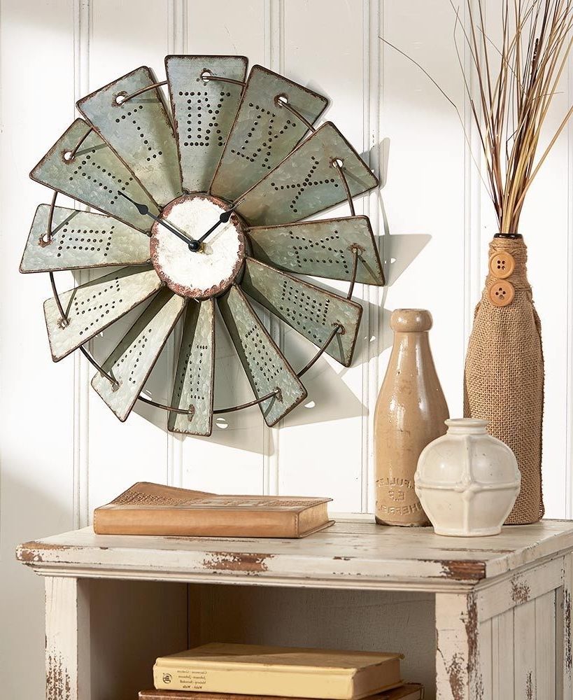 Metal Windmill Wall Clock Art Living Room Entryway Farm Country Home Pertaining To Favorite Windmill Wall Art (View 4 of 20)