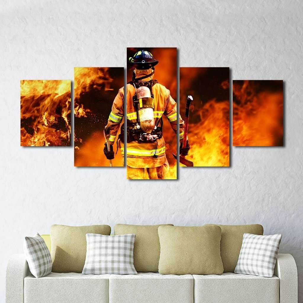 Most Popular Firefighter Wall Art Throughout Fireman Fighting Fire Iaff Multi Panel Wall Art Canvas – Mighty (View 1 of 20)