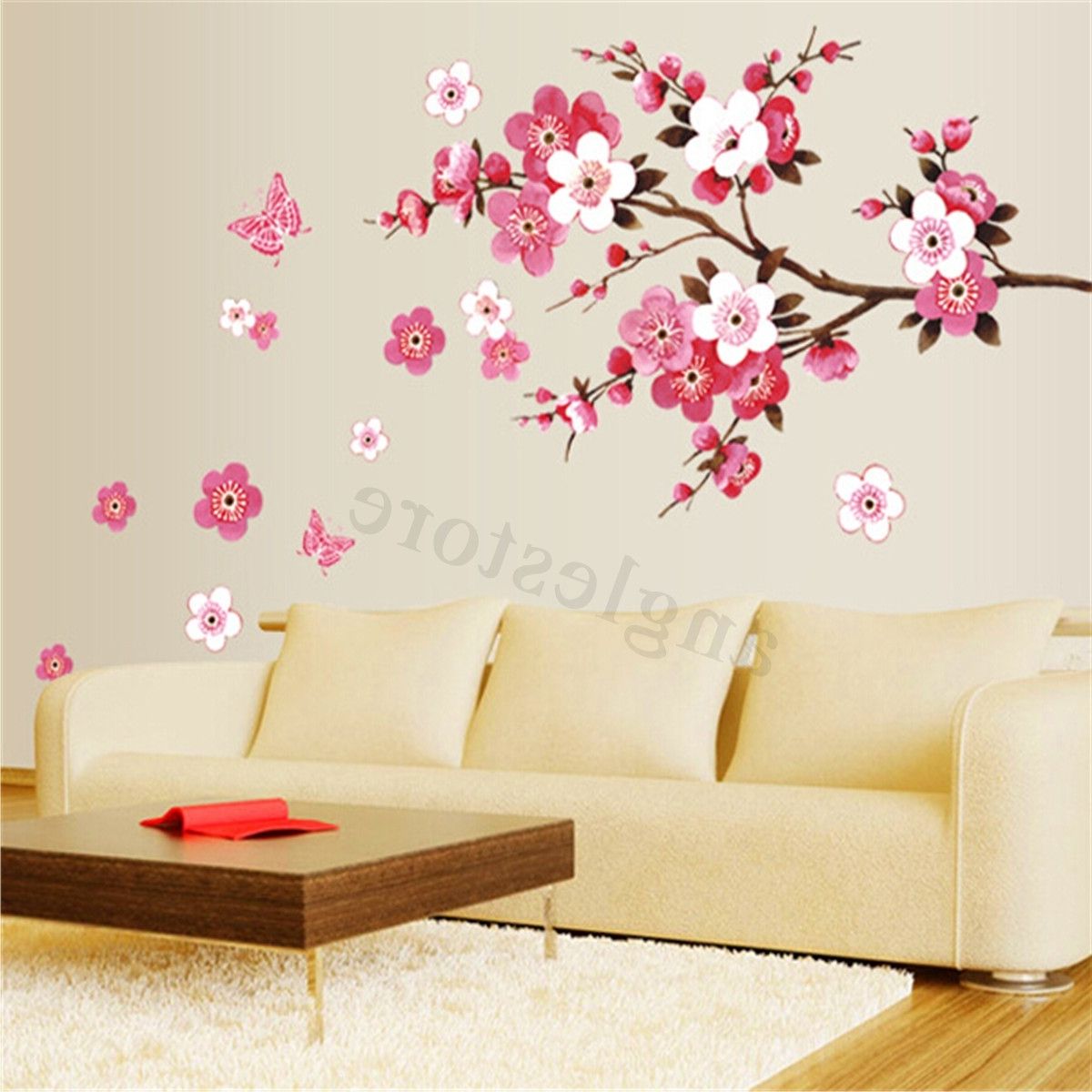 Most Popular Wall Sticker Art For Large Sakura Flower Removable Wall Sticker Paper Mural Art Decal (View 7 of 15)