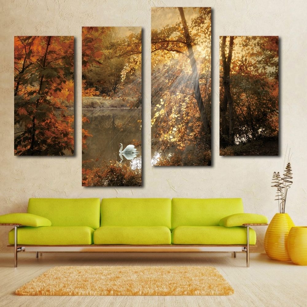 Most Recent Multi Panel Wall Art Regarding Nice White Swan Painting Fairy Multi Panel Canvas Wall Art Landscape (View 1 of 15)