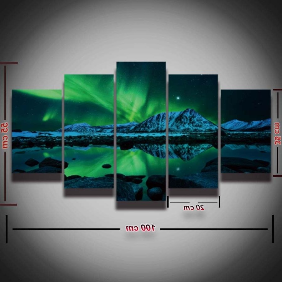 Most Recently Released 5 Piece Wall Art Intended For Printed The Aurora Borealis Landscape Picture Painting Spectacle 5 (Photo 5 of 20)