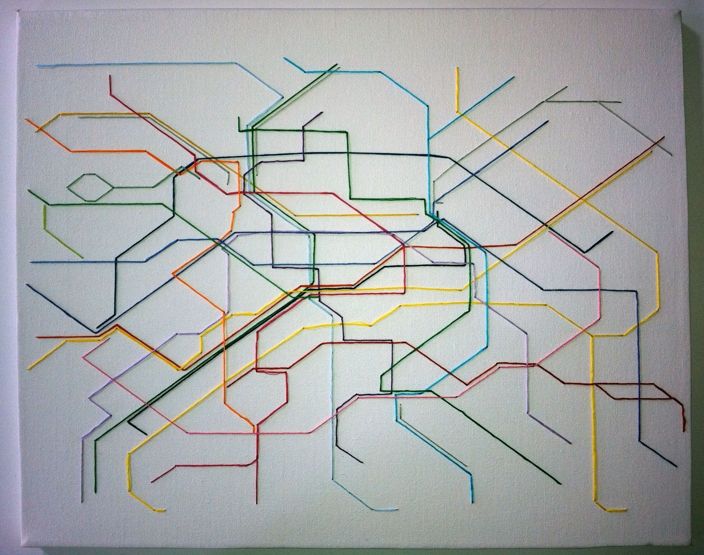 Most Recently Released Tube Map Wall Art Inside Subway Map Stitched Art (this Is Of Paris Metro But Can Make D.c (View 18 of 20)