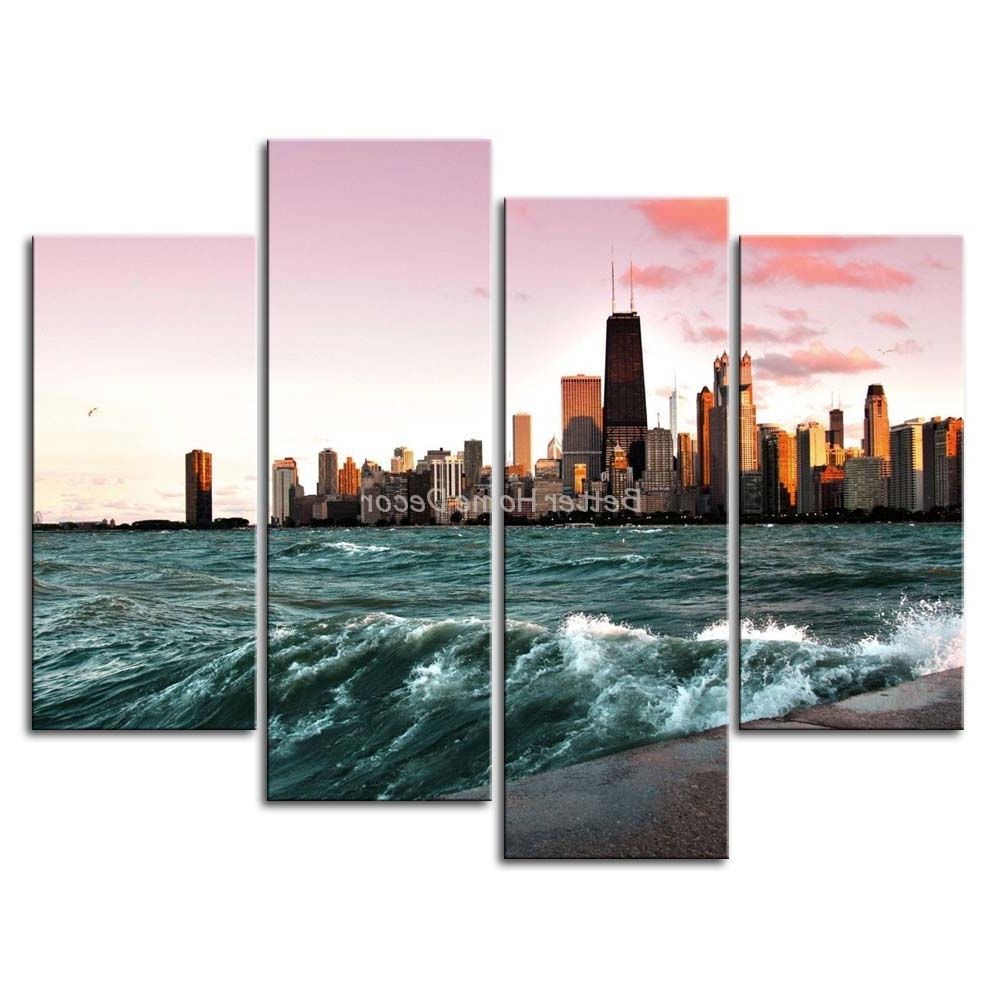 Newest 3 Piece Wall Art Painting Chicago And Lake Michigan Picture Print On With Chicago Wall Art (View 1 of 15)