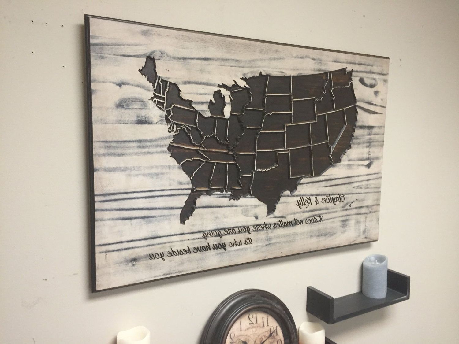 Newest Personalized Wood Wall Art Pertaining To Rustic Us Map Wood Wall Art, Carved, United States Map, State (View 15 of 20)