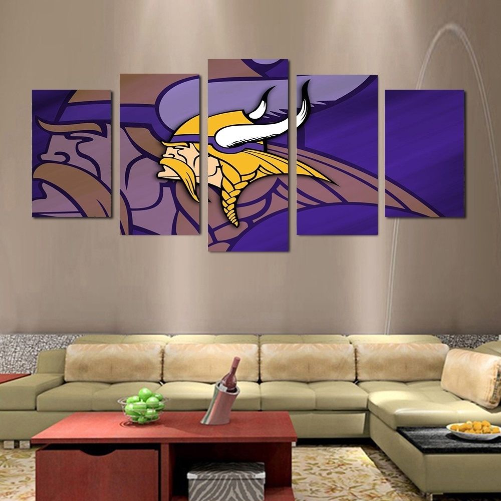 Nfl Wall Art Throughout Most Up To Date 5pcs Cuadros Nfl Minnesota Vikings Team Logo Oil Painting On Canvas (View 6 of 20)