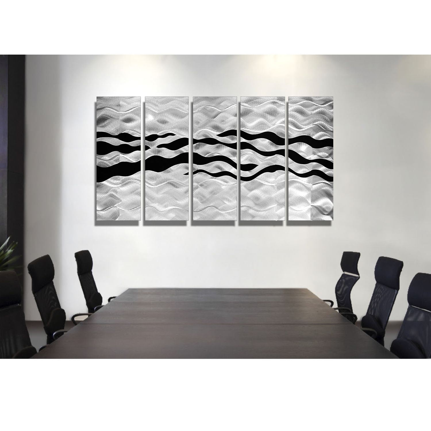 Onyx Oceana – Silver And Black Metal Wall Art – 5 Panel Wall Décor Intended For Widely Used Black Wall Art (View 1 of 20)