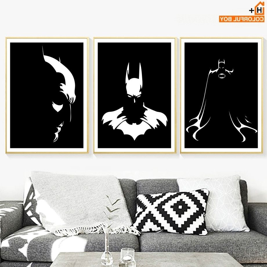 Original Watercolor Black White Superhero Avenger Batman Movie Art Throughout Popular Batman Wall Art (View 17 of 20)