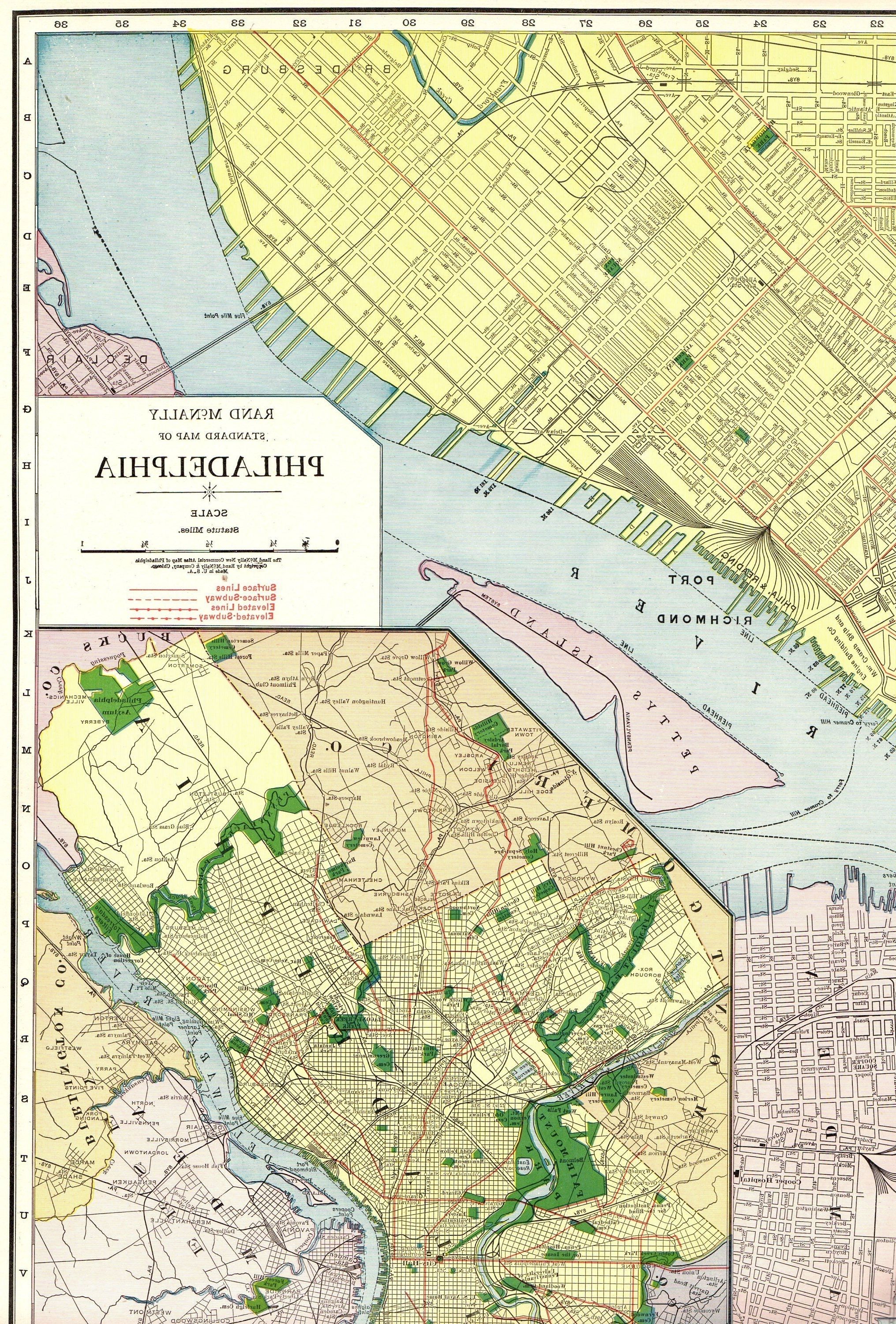 Philadelphia Map Wall Art Throughout Most Recent 1924 Antique Rare Size Philadelphia Map Of Philadelphia City Map (View 18 of 20)