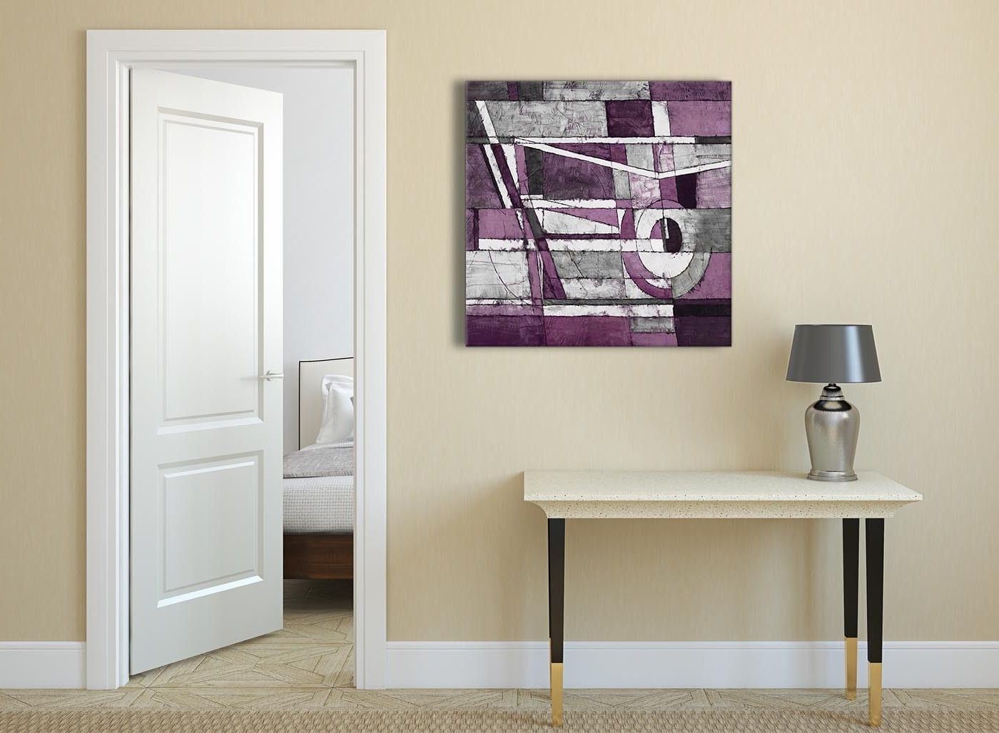 Popular Grey And White Wall Art For Aubergine Grey White Painting Abstract Office Canvas Pictures (View 12 of 20)