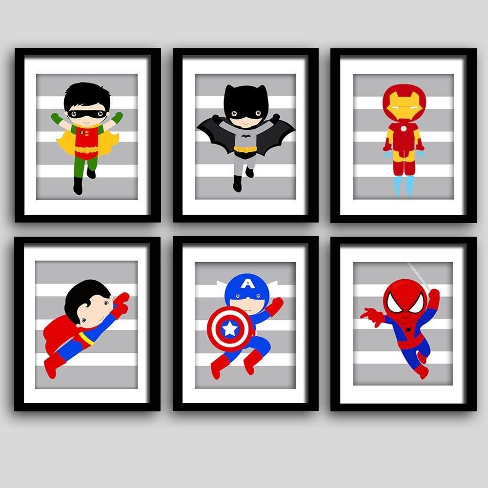 Preferred Pick 6, Superhero Wall Prints, Super Hero Wall Art Boys Room Art Or With Regard To Superhero Wall Art (View 14 of 20)
