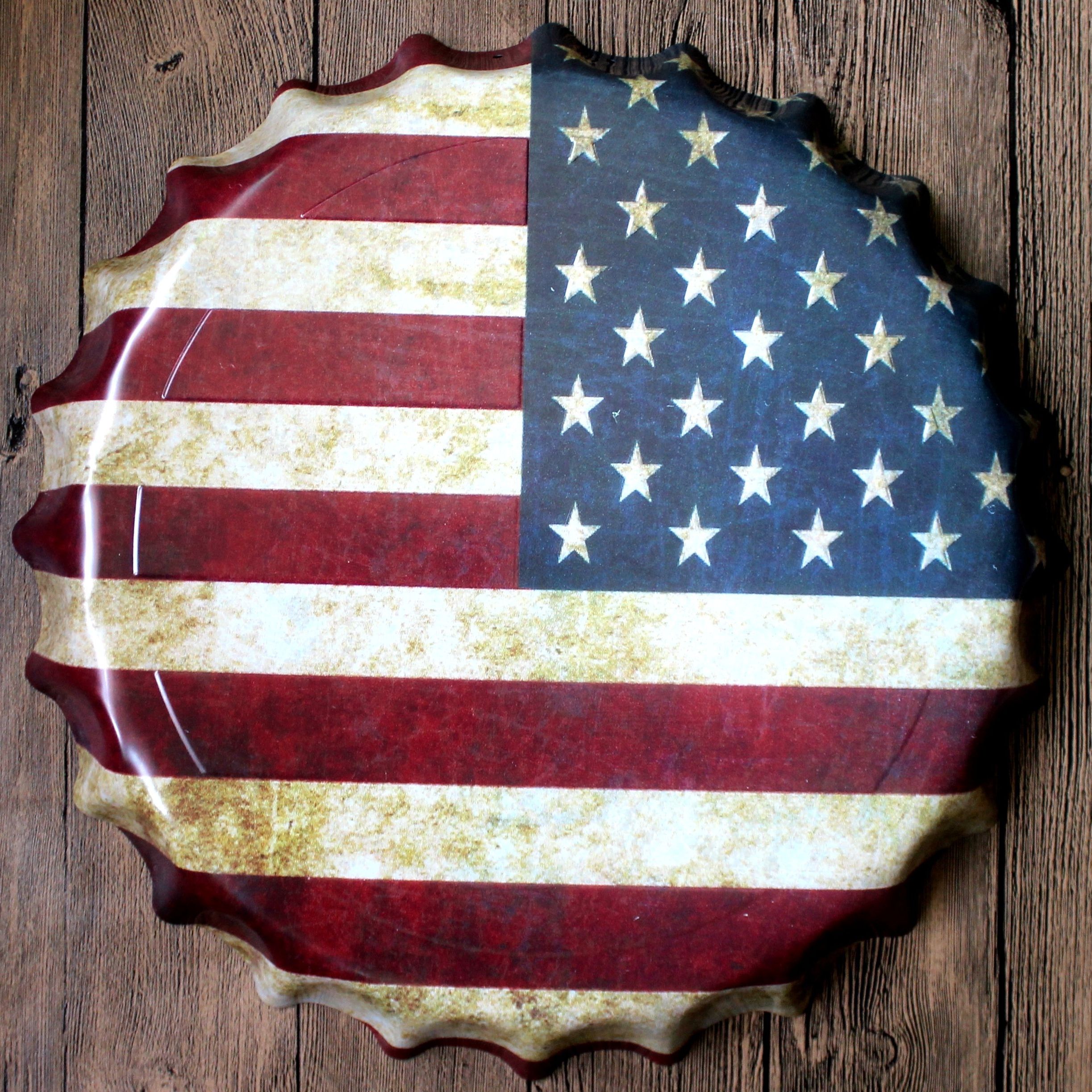 Round Usa Flag Relief Bottle Cap Vintage Tin Sign Bar Pub Home Wall With Most Recent Vintage American Flag Wall Art (View 19 of 20)