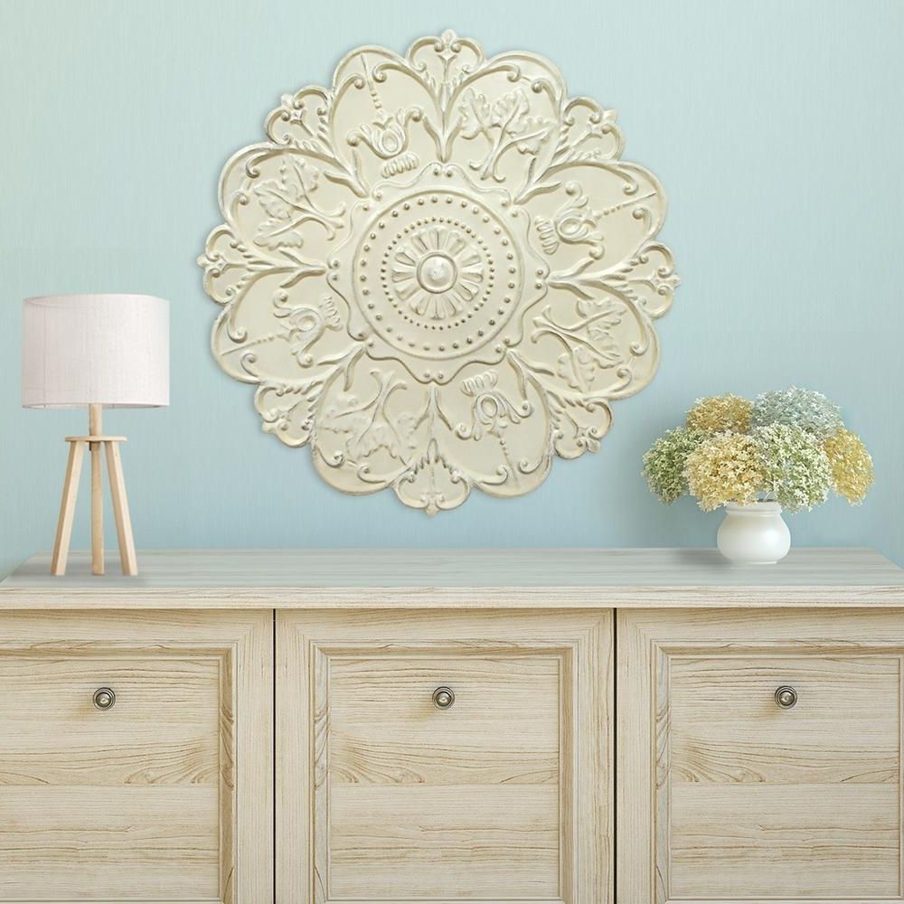 Shabby White Medallion Wall Decor S03354 – The Home Depot With Most Recently Released Medallion Wall Art (View 1 of 20)