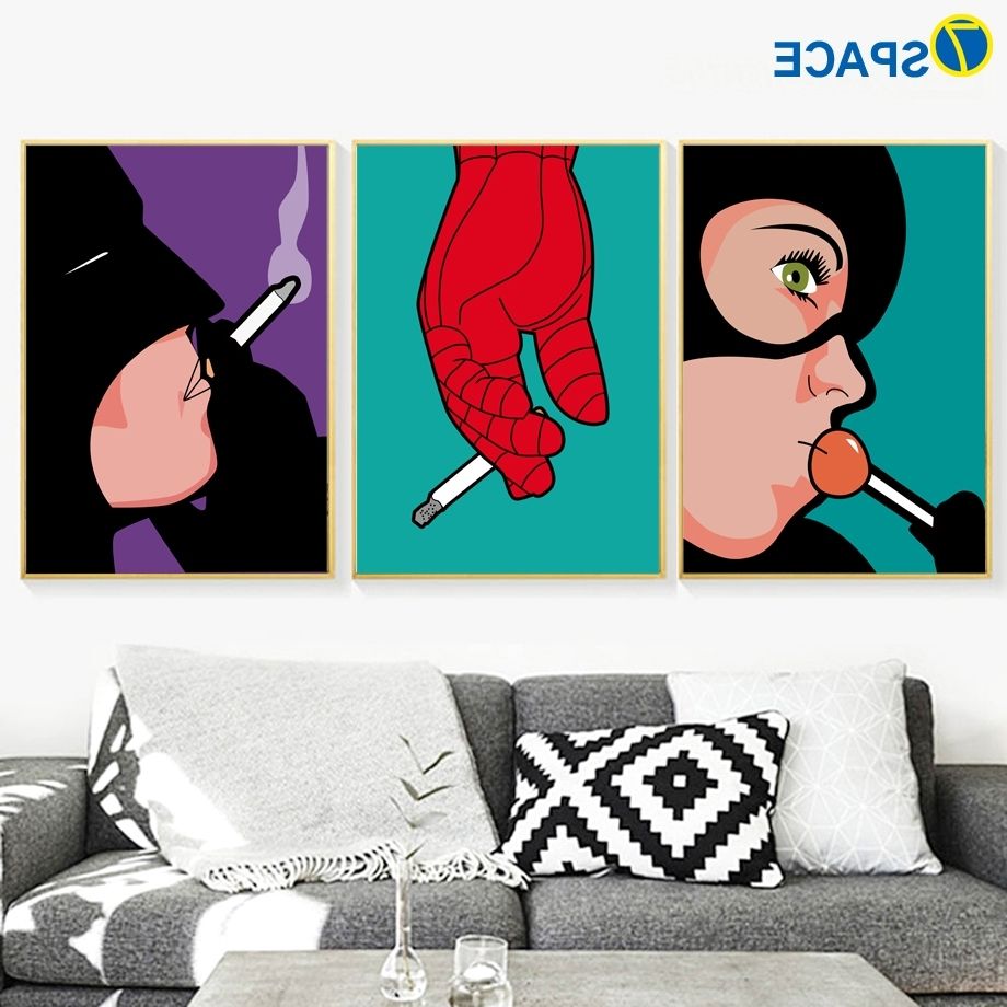 Superhero Wall Art With Most Up To Date Cartoon Batman Catwoman Hand Superhero Wall Art Canvas Painting (View 19 of 20)