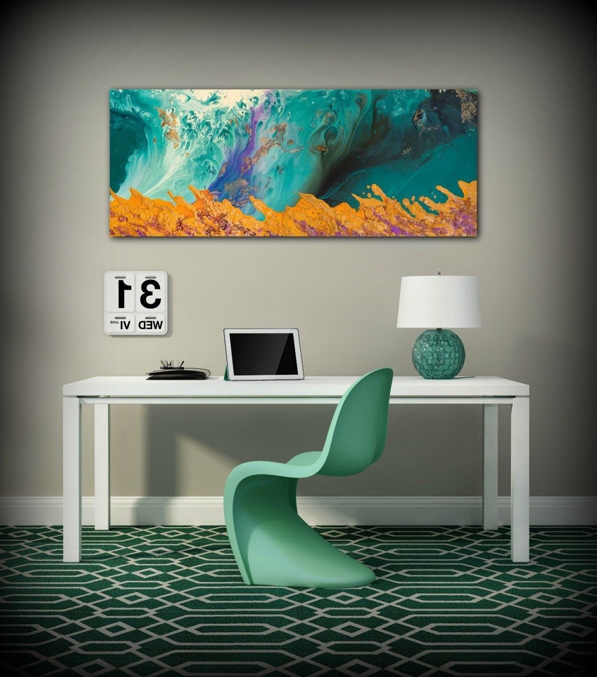 Trendy Canvas Print Wall Decor Large Abstract Wall Art Teal And Orange With Regard To Oversized Teal Canvas Wall Art (View 10 of 20)