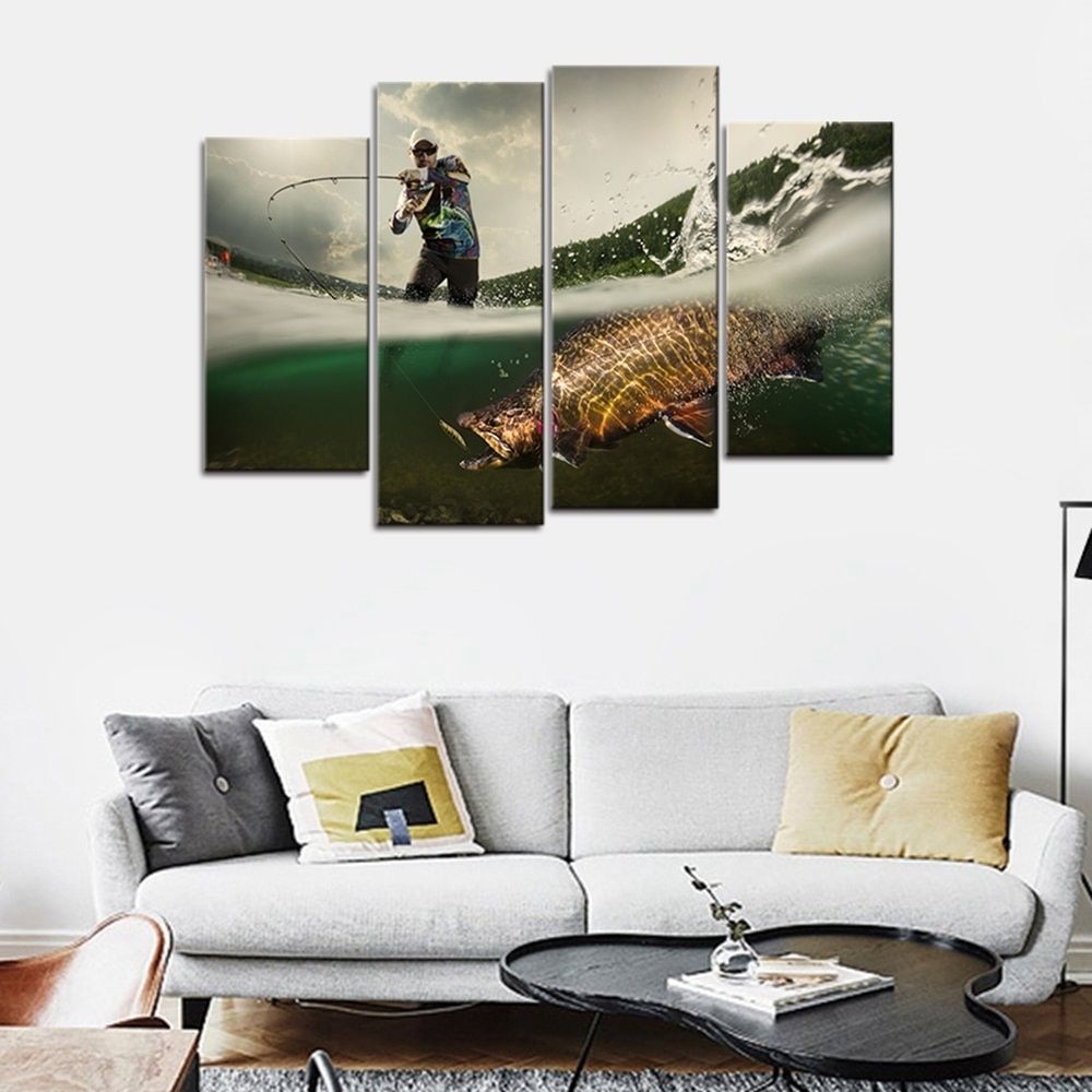 Trendy Wall Art For Men With Regard To Fishing Picture Big Fish Poster Wall Art For Living Room Canvas (View 9 of 15)
