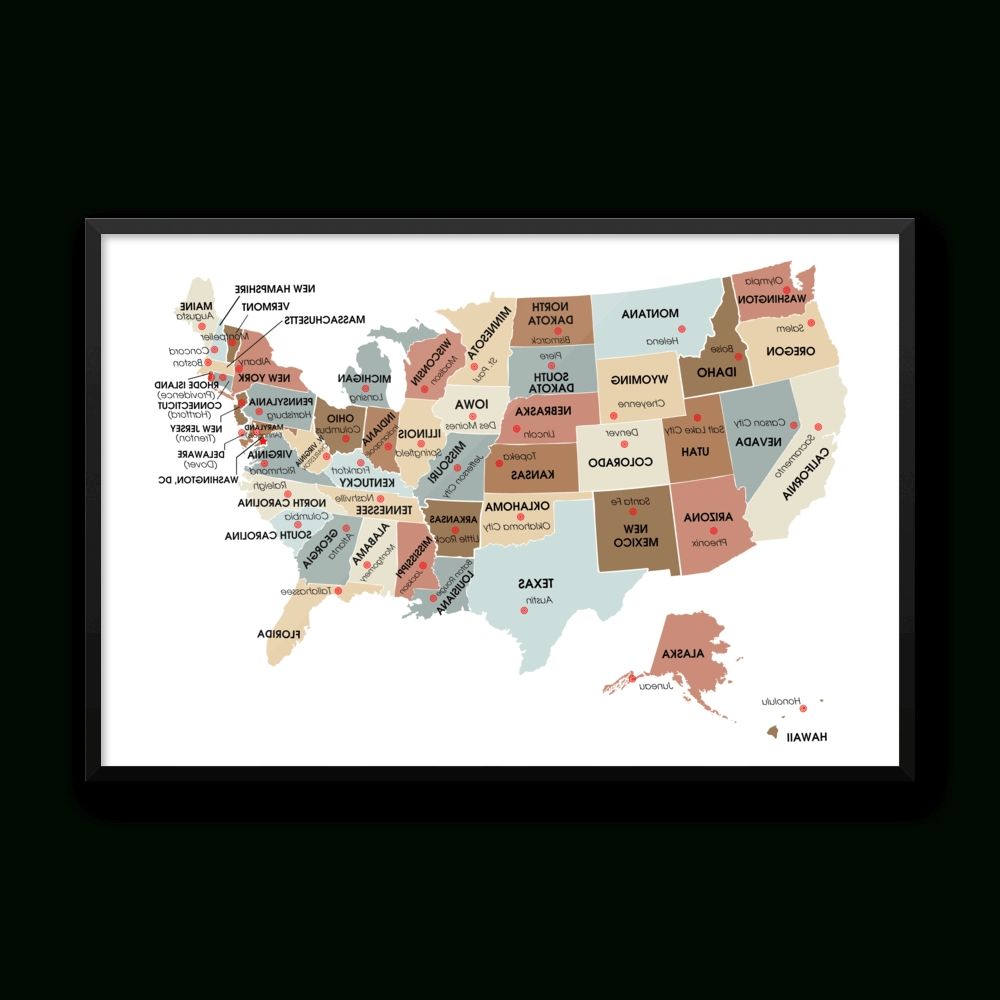 Usa Map With State Capitals Wall Art Print (View 9 of 20)