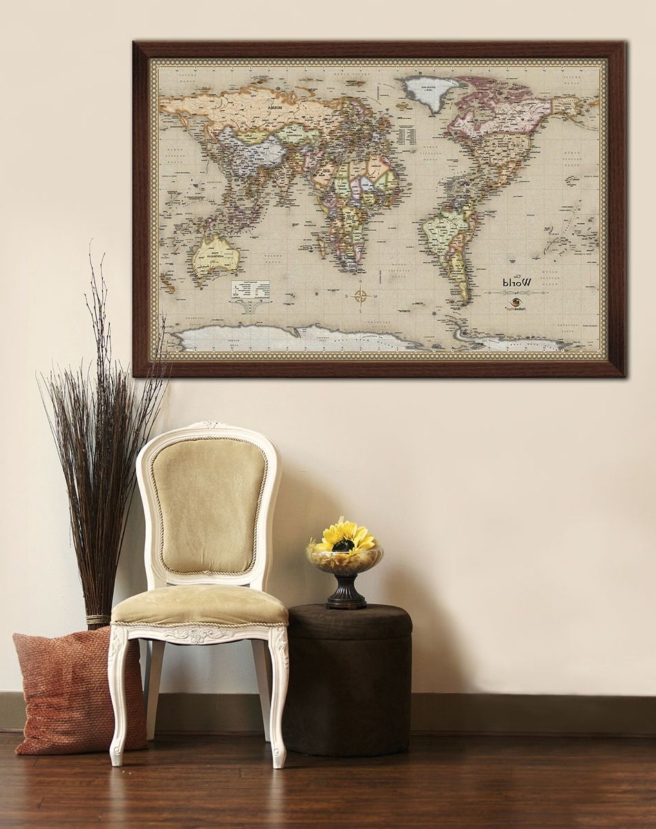 Wall Art Map Of World Within Preferred Push Pin Travel Map World Wall Art With Framed Maps Soloway (View 19 of 20)