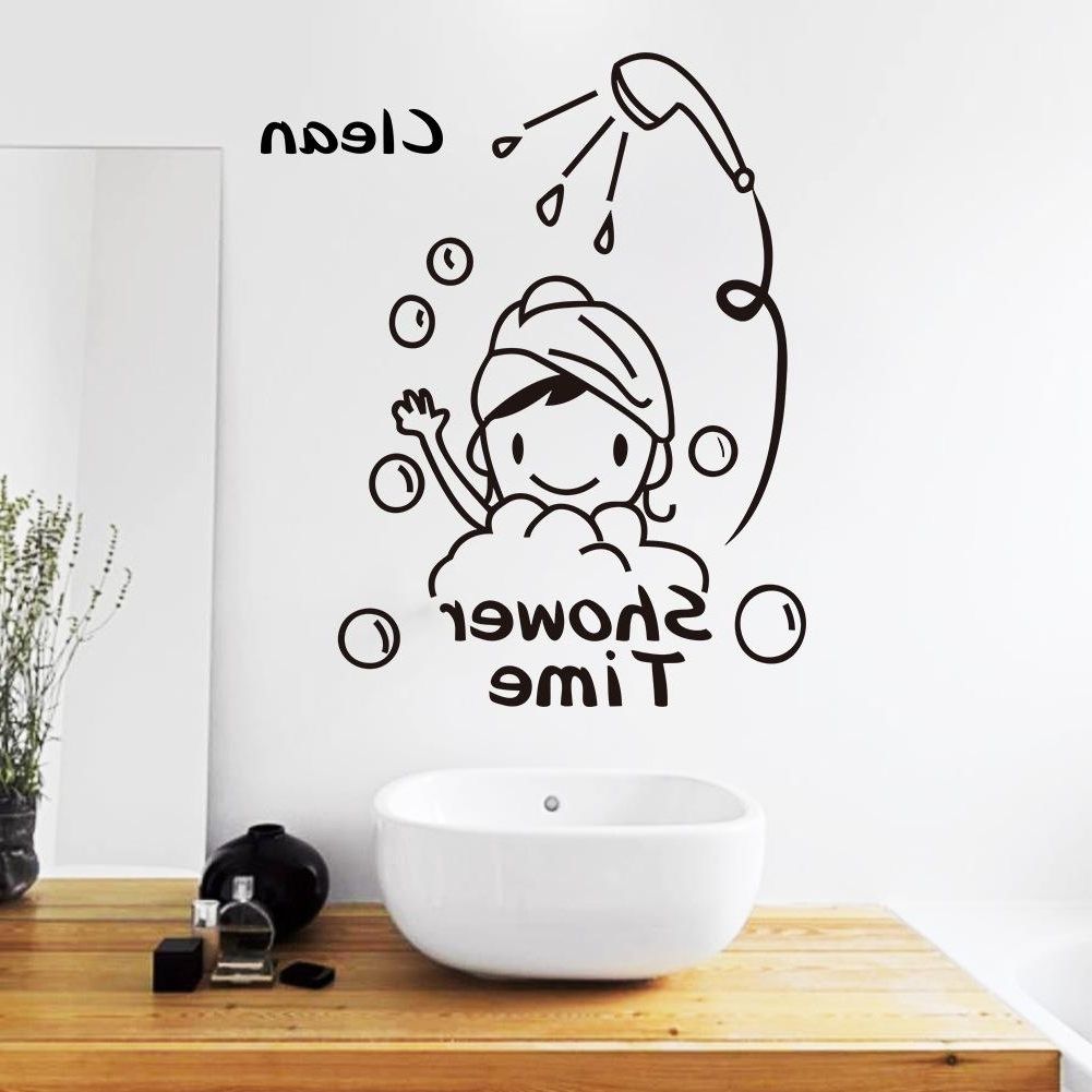 Wall Art Stickers Intended For Recent Shower Time Bathroom Wall Decor Stickers Lovely Child Removable (Photo 7 of 15)