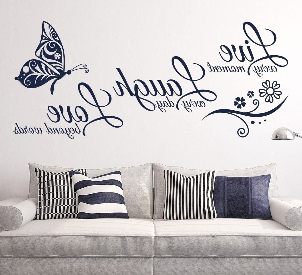 Wall Art Stickers With Regard To Well Known Live Laugh Love Butterfly Flower Wall Art Sticker Modern Wall Decals (View 13 of 15)