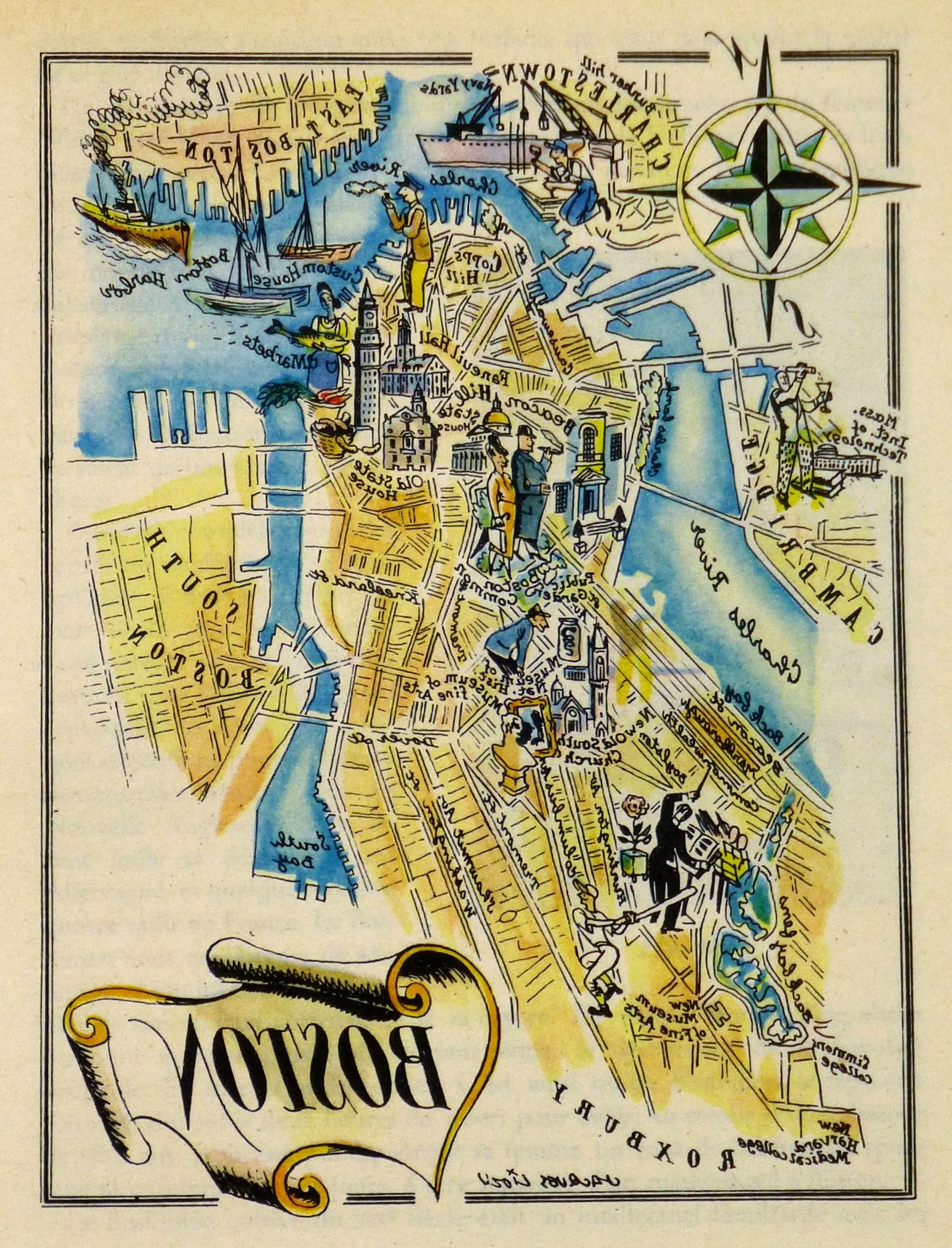 Well Known Boston Pictorial Map, 1946 In Chicago Map Wall Art (View 9 of 20)