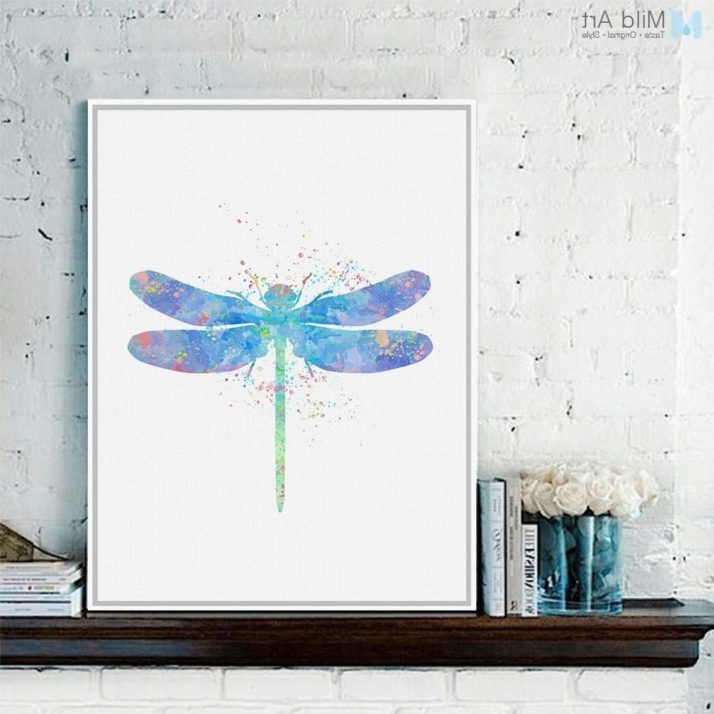 Well Known Dragonfly Painting Wall Art Throughout Original Watercolor Dragonfly Poster Prints Animal Picture Hipster (View 13 of 20)