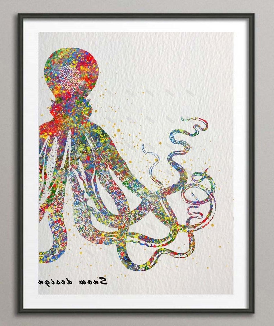 Well Known Nautical Wall Art Intended For Original Watercolor Octopus Print Canvas Painting Abstract Nautical (View 11 of 15)