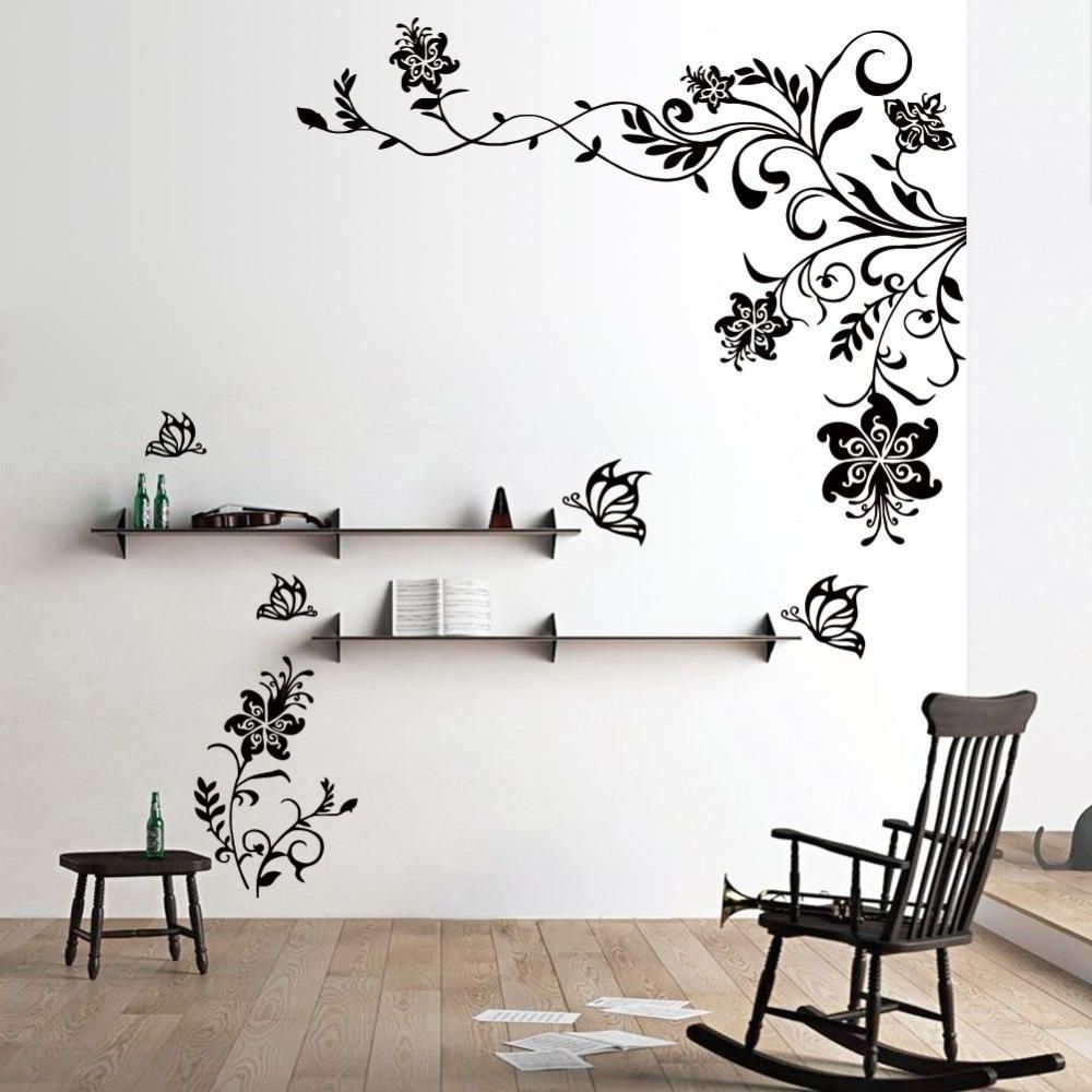 Well Known Wall Art Stickers Within Butterfly Vine Flower Wall Decals Vinyl Art Stickers Living Room (View 15 of 15)