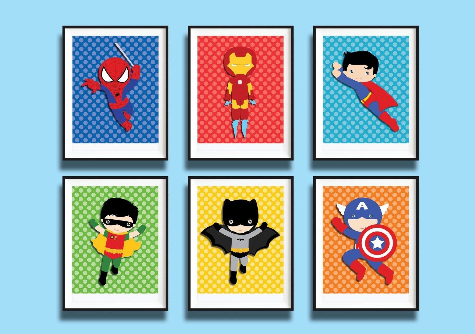 Well Liked 6x Superhero Art Prints Nursery Room Wall Art Decor Baby Boy Within Superhero Wall Art (View 1 of 20)
