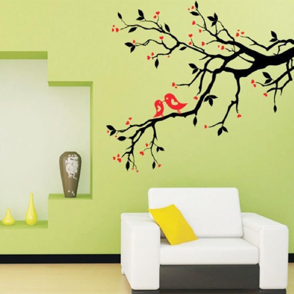 Well Liked Tree Branch Love Birds Cherry Blossom Wall Decor Decals Removable Throughout Wall Tree Art (View 12 of 20)