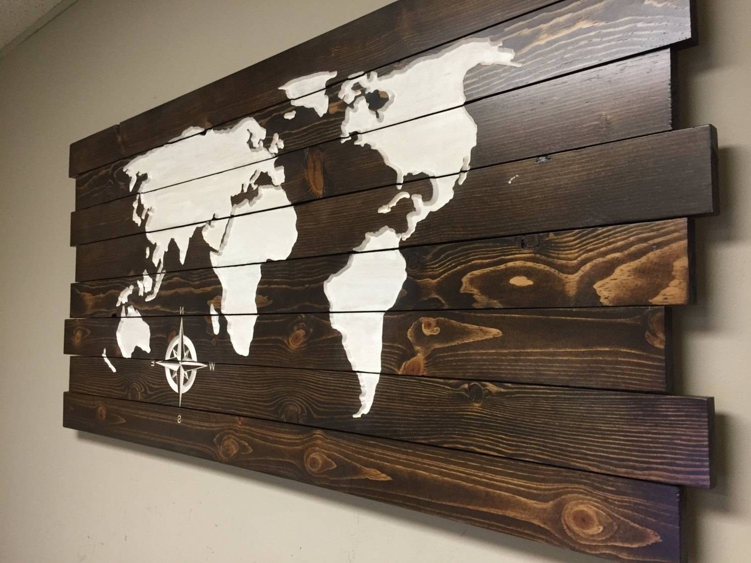 Well Liked Wood Map Wall Art Intended For Pallet Sign World Map Carved Wood Wall Art Home Decor At Throughout (View 3 of 20)