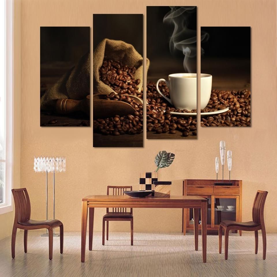 Widely Used Aliexpress : Buy 4 Panels Modern Printed Coffee Canvas Art Regarding Kitchen Canvas Wall Art Decors (View 3 of 20)