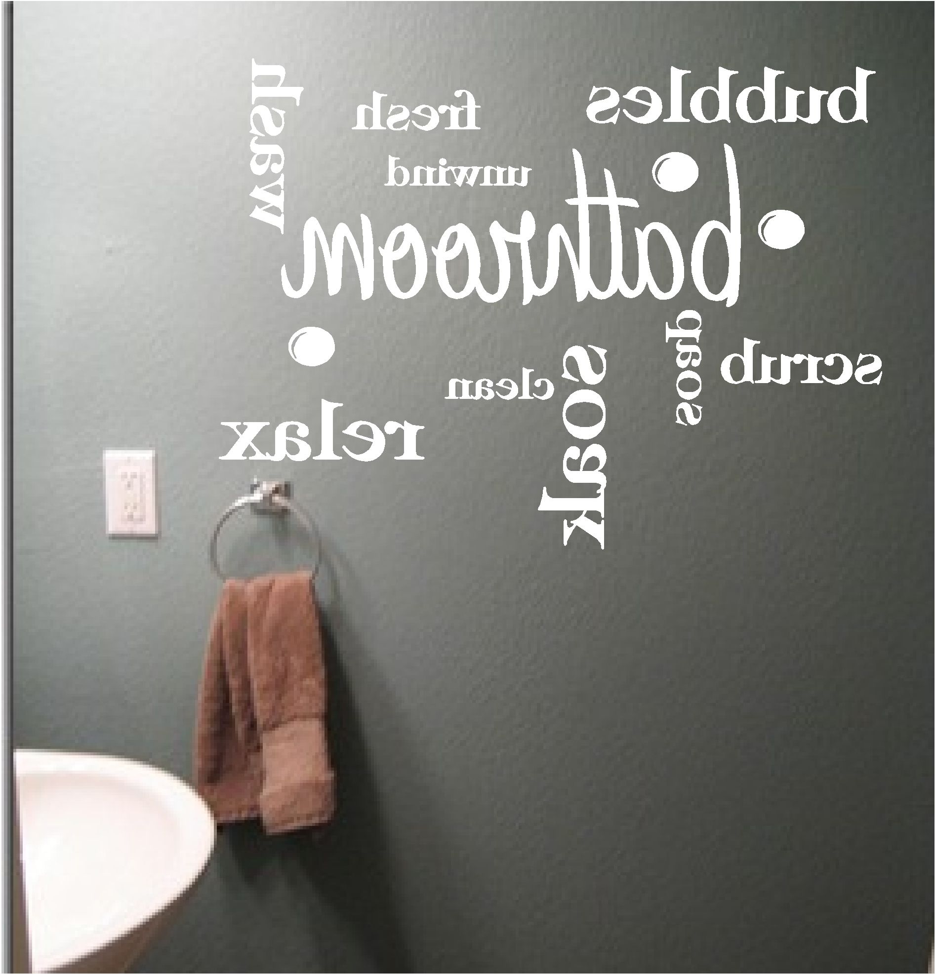 Word Wall Art Intended For Best And Newest Bathroom Word Cloud Vinyl Wall Art Quote Sticker Wash Words Bath (View 6 of 20)